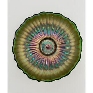 Fenton Stippled Rays Green Carnival Glass Bowl SO PRETTY!!